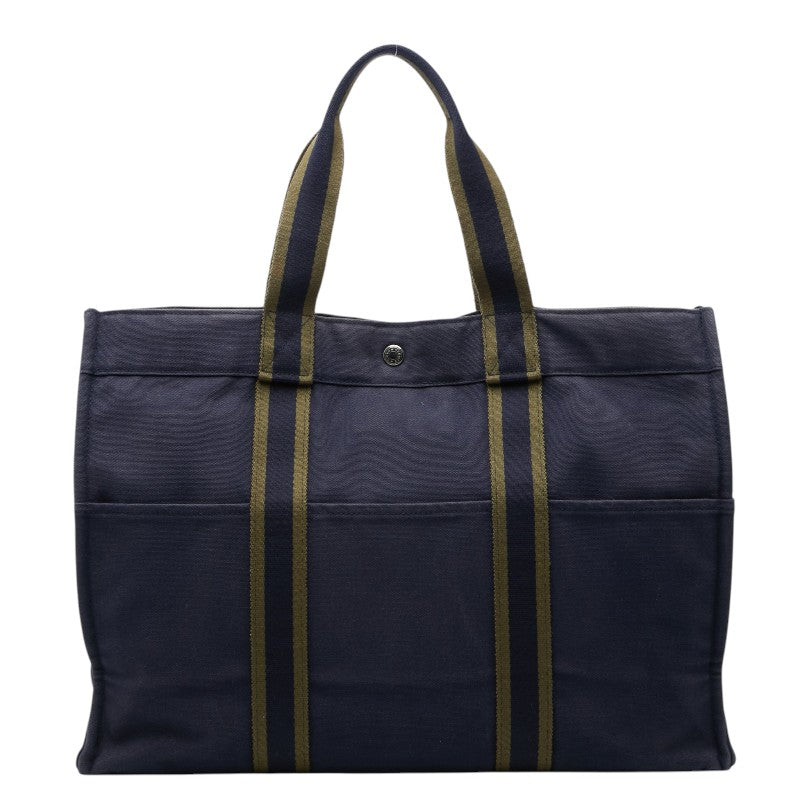 エルメス フールトゥ トートGM ハンドバッグ トートバッグ ネイビー カーキ キャンバス レディース HERMES 【中古】