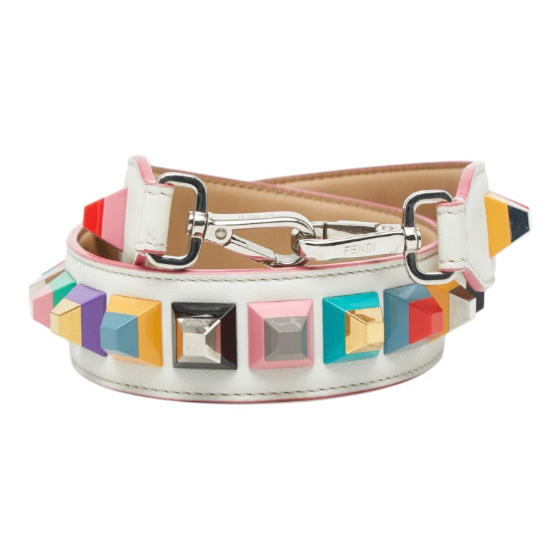 フェンディ ストラップユー スタッズ ショルダーストラップ ホワイト マルチカラー レザー レディース FENDI 【中古】
