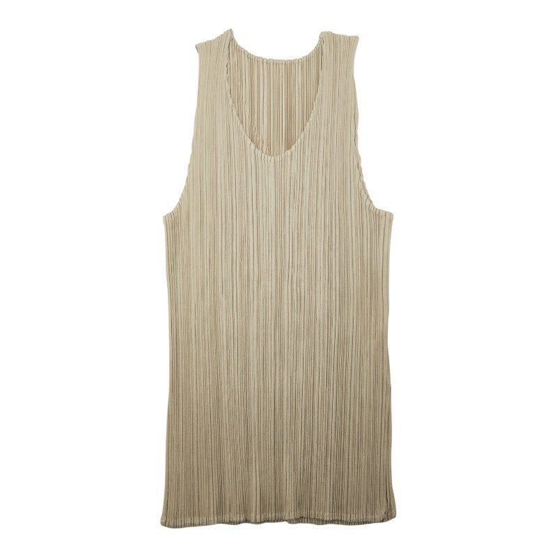 プリーツプリーズ イッセイミヤケ カットソー ノースリーブ サイズ3 PP01-JK701 グレージュ ポリエステル レディース PLEATS PLEASE 【中古】