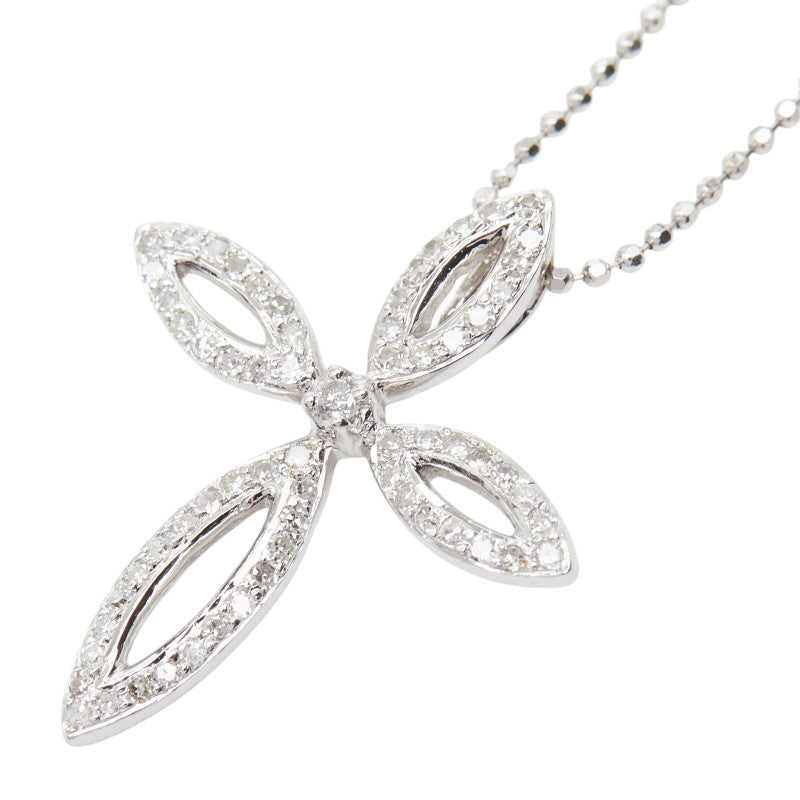 K18WG ホワイトゴールド ダイヤ0.25ct クロスモチーフ ペンダント ネックレス レディース 【中古】
