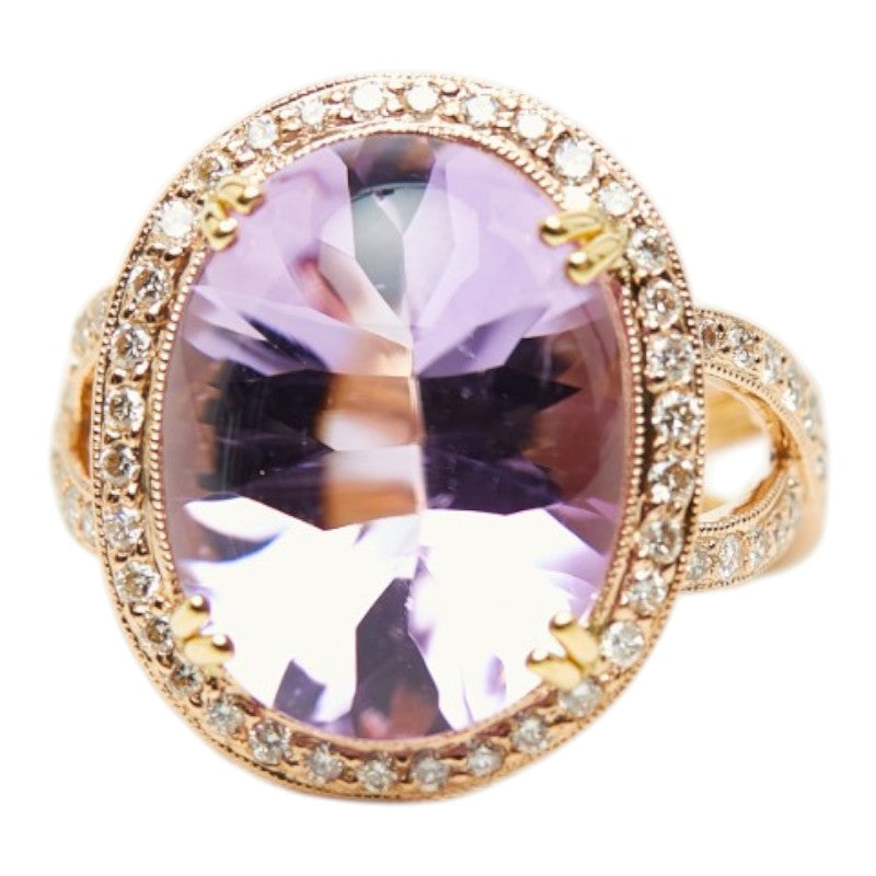 K18PG ピンクゴールド アメジスト10.169ct ダイヤ0.448ct リング 指輪 レディース 12号 【中古】