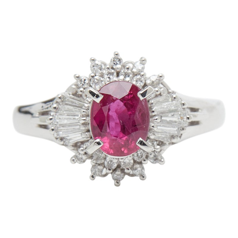 Pt900 プラチナ ルビー1.11ct ダイヤ0.33ct フラワーモチーフ リング 指輪 レディース 12号 【中古】