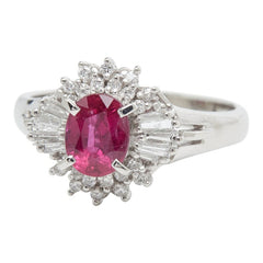 Pt900 プラチナ ルビー1.11ct ダイヤ0.33ct フラワーモチーフ リング 指輪 レディース 12号 【中古】