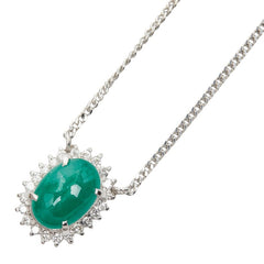 Pt900 プラチナ Pt850 プラチナ エメラルド2.27ct ダイヤ0.28ct フラワーモチーフ ペンダント ネックレス レディース 【中古】