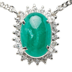 Pt900 プラチナ Pt850 プラチナ エメラルド2.27ct ダイヤ0.28ct フラワーモチーフ ペンダント ネックレス レディース 【中古】