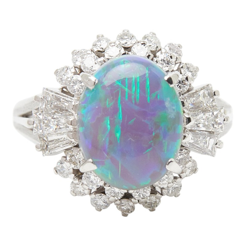 Pt900 プラチナ ブラックオパール2.23ct ダイヤ0.88ct フラワーモチーフ リング 指輪 レディース 8号 【中古】