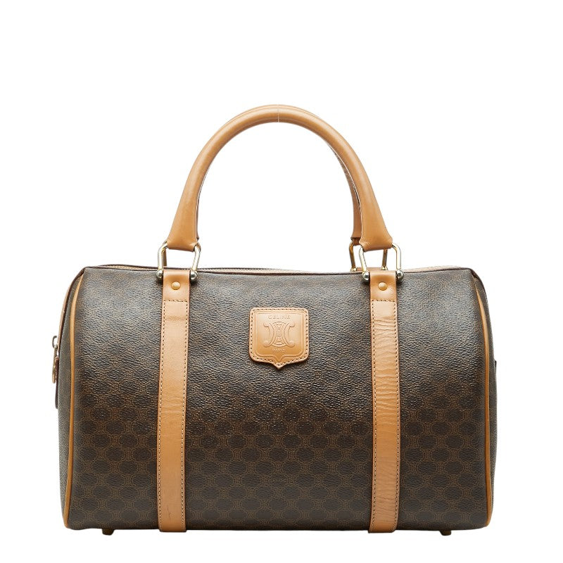 セリーヌ マカダム ボストンバッグ ハンドバッグ ブラウン PVC レザー レディース CELINE 【中古】