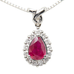 Pt900 プラチナ Pt850 プラチナ ルビー0.71 ダイヤ0.30ct しずく型モチーフ ペアーシェイプ ペンダント ネックレス レディース 【中古】