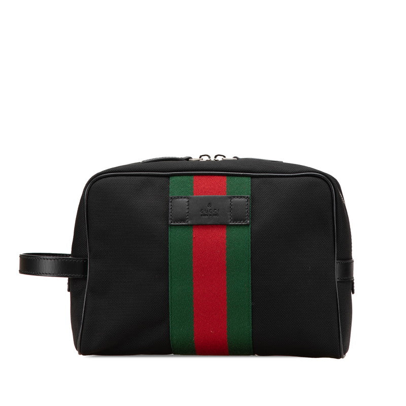 グッチ シェリーライン クラッチバッグ セカンドバッグ 630916 ブラック レザー ナイロンキャンバス メンズ GUCCI 【中古】