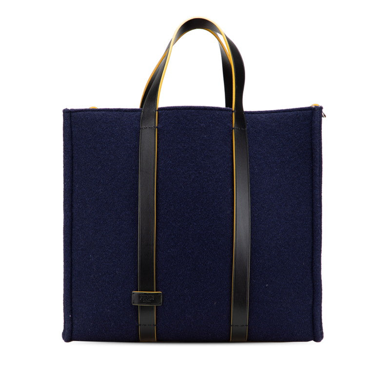 フェンディ トートバッグ ハンドバッグ 7VA390 ネイビー ウール レザー レディース FENDI 【中古】