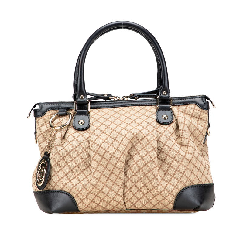 グッチ ディアマンテ スーキー ハンドバッグ 247902 ベージュ ブラック キャンバス レザー レディース GUCCI 【中古】