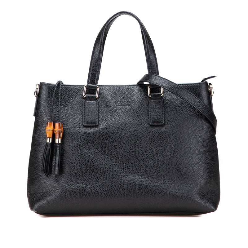 グッチ バンブー タッセル ハンドバッグ ショルダーバッグ 2WAY 365346 ブラック レザー レディース GUCCI 【中古】