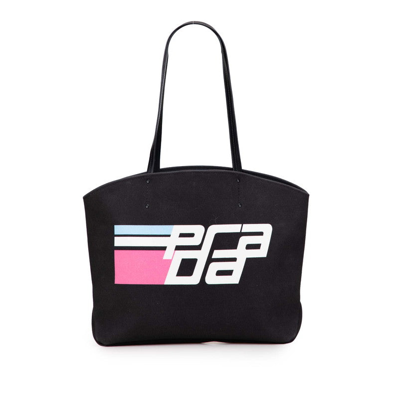 プラダ ロゴ トートバッグ ショルダーバッグ ブラック キャンバス レザー レディース PRADA 【中古】