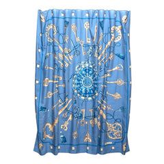 エルメス カレジェアン カレ140 LES CLES THE KEYS RARE 鍵 スカーフ ライトブルー マルチカラー カシミヤ シルク レディース HERMES 【中古】