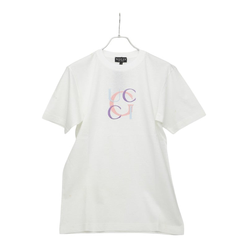 グッチ ロゴ 刺繍 Tシャツ サイズS ホワイト マルチカラー コットン メンズ GUCCI 【中古】