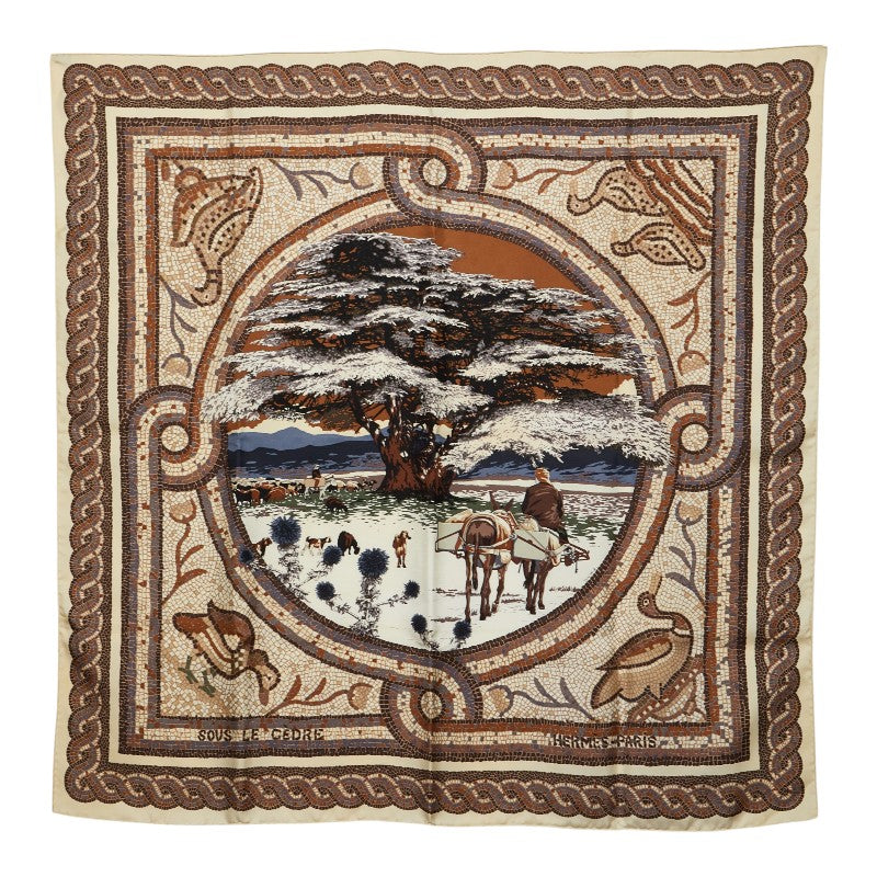 エルメス カレ90 SOUS LE GIDE DE MARS 軍神マルス スカーフ ベージュ マルチカラー シルク レディース HERMES 【中古】
