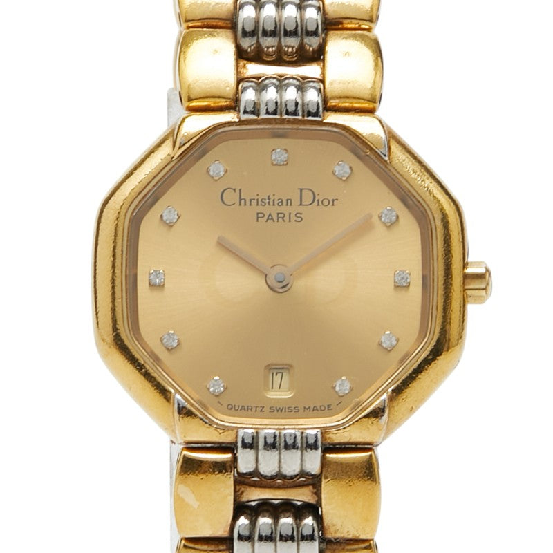 ディオール オクタゴン 腕時計 48.133 クオーツ ゴールド文字盤 ステンレススチール レディース Dior 【中古】