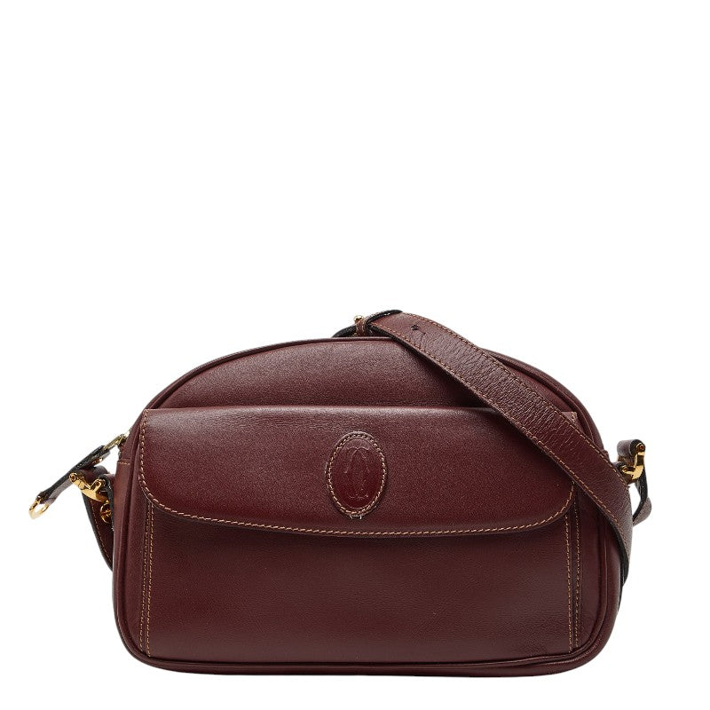 カルティエ マストライン ショルダーバッグ ワインレッド ボルドー レザー レディース CARTIER 【中古】