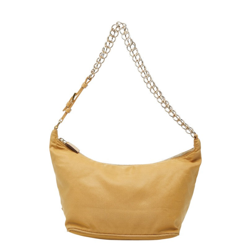 プラダ ロゴ チェーン ワンショルダーバッグ ベージュ ナイロン レザー レディース PRADA 【中古】