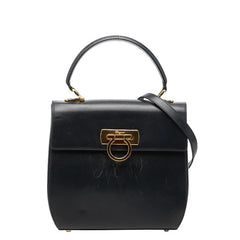 サルヴァトーレフェラガモ ガンチーニ ハンドバッグ ショルダーバッグ 2WAY ネイビー レザー レディース Salvatore Ferragamo 【中古】