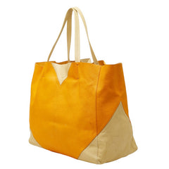 セリーヌ ホリゾンタル カバ ショルダーバッグ トートバッグ イエロー系 ベージュ レザー レディース CELINE 【中古】