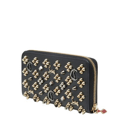 クリスチャンルブタン パネトーネ ラウンドファスナー 長財布 1175097 ブラック ゴールド シルバー レザー スタッズ レディース Christian Louboutin 【中古】