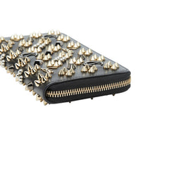 クリスチャンルブタン パネトーネ ラウンドファスナー 長財布 1175097 ブラック ゴールド シルバー レザー スタッズ レディース Christian Louboutin 【中古】