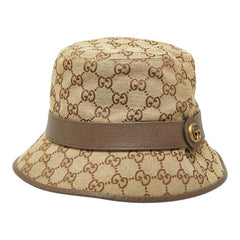 グッチ GGキャンバス フェドラハット バケットハット サイズXL 60cm 576587 ベージュ ブラウン キャンバス レザー メンズ GUCCI 【中古】