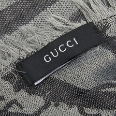 グッチ GGパターン フリンジ 大判 ストール グレー シルク ウール レディース GUCCI 【中古】