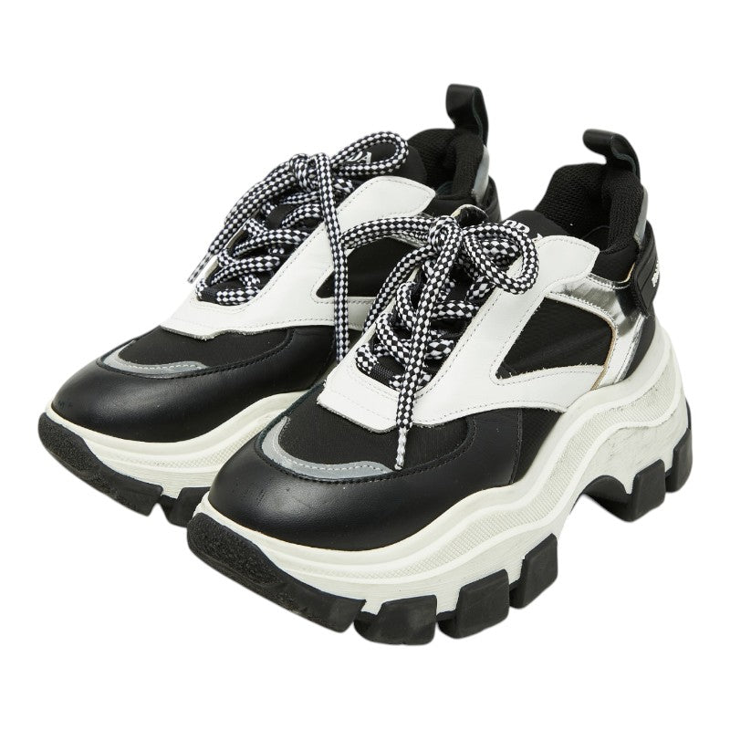 プラダ ペガサス プラットフォーム ハイカットスニーカー サイズ36 ブラック ホワイト シルバー ラバー ナイロン レディース PRADA 【中古】
