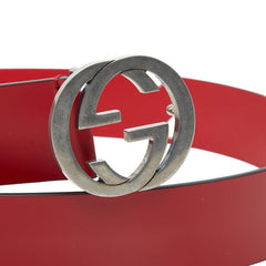 グッチ インターロッキングG Gロゴ ベルト 無地 546389 レッド レザー メンズ GUCCI 【中古】