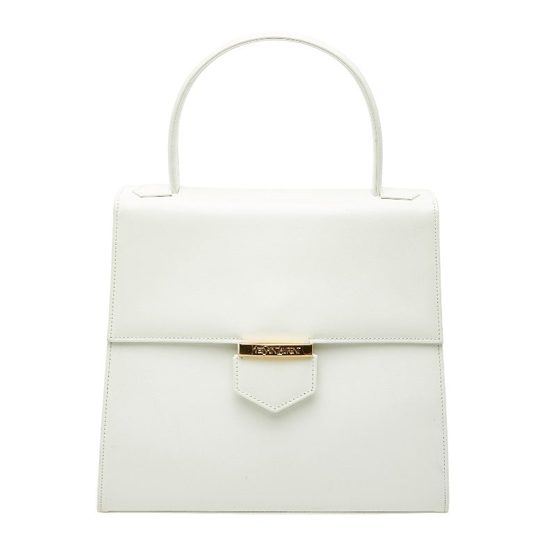 サンローラン ロゴ ハンドバッグ ホワイト ゴールド金具 レザー レディース SAINT LAURENT 【中古】
