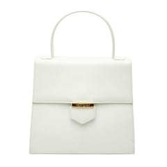 サンローラン ロゴ ハンドバッグ ホワイト ゴールド金具 レザー レディース SAINT LAURENT 【中古】