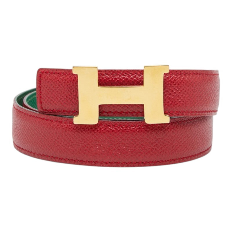 エルメス コンスタンス Hバックル Hロゴ リバーシブル ベルト サイズ65 レッド グリーン ゴールド金具 レザー レディース HERMES 【中古】