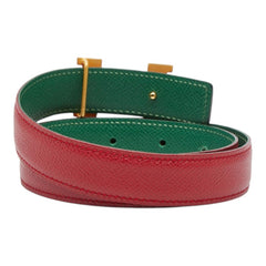 エルメス コンスタンス Hバックル Hロゴ リバーシブル ベルト サイズ65 レッド グリーン ゴールド金具 レザー レディース HERMES 【中古】