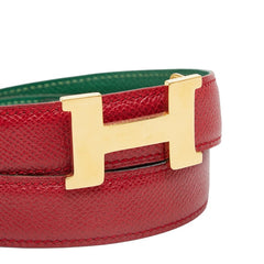 エルメス コンスタンス Hバックル Hロゴ リバーシブル ベルト サイズ65 レッド グリーン ゴールド金具 レザー レディース HERMES 【中古】