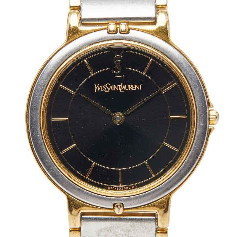 サンローラン 腕時計 クオーツ ブラック文字盤 ステンレススチール メッキ レディース SAINT LAURENT 【中古】