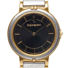 サンローラン 腕時計 クオーツ ブラック文字盤 ステンレススチール メッキ レディース SAINT LAURENT 【中古】