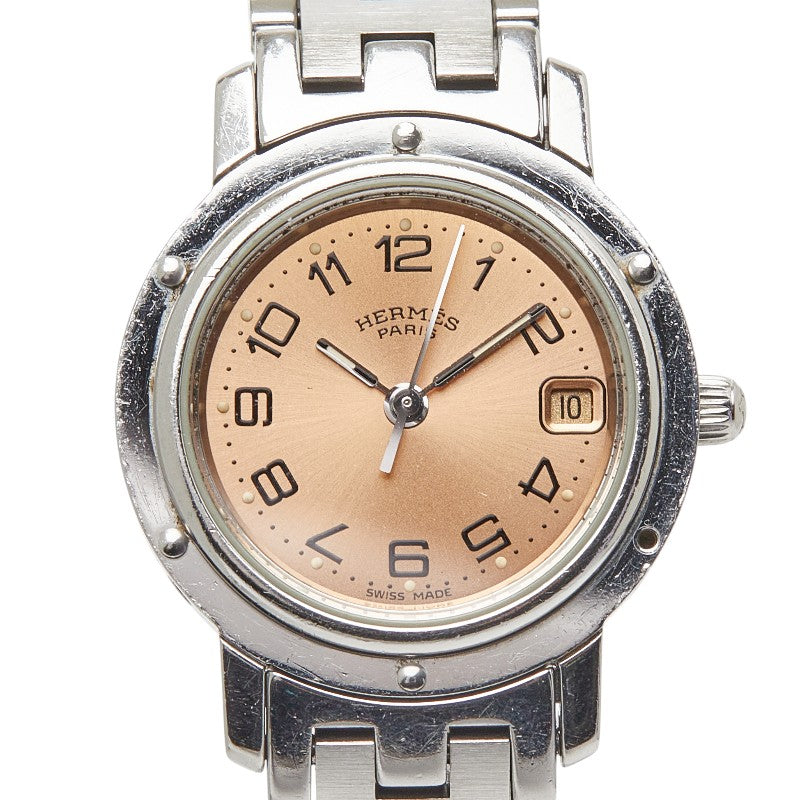 エルメス クリッパー 腕時計 CL4.210 クオーツ オレンジ文字盤 ステンレススチール レディース HERMES 【中古】
