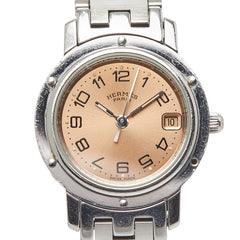 エルメス クリッパー 腕時計 CL4.210 クオーツ オレンジ文字盤 ステンレススチール レディース HERMES 【中古】