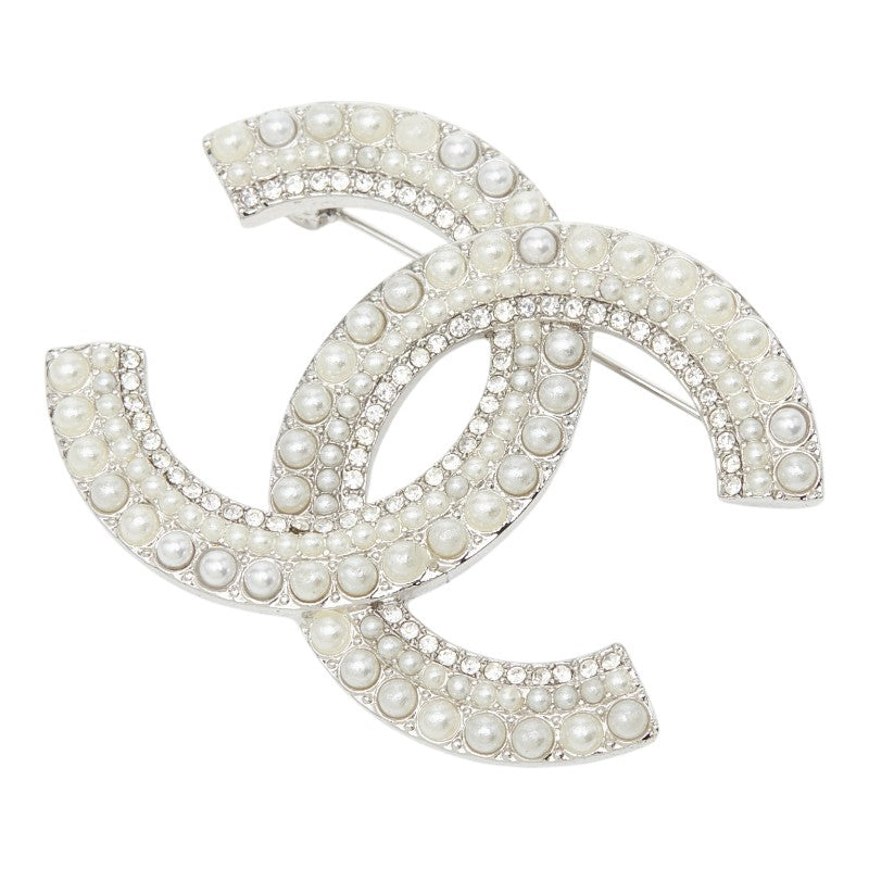 シャネル ココマーク ブローチ A18刻印 シルバー メタル フェイクパール ラインストーン レディース CHANEL 【中古】