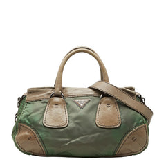 プラダ 三角ロゴプレート ハンドバッグ ショルダーバッグ 2WAY カーキグリーン系 ナイロン レザー レディース PRADA 【中古】