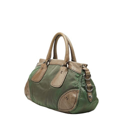 プラダ 三角ロゴプレート ハンドバッグ ショルダーバッグ 2WAY カーキグリーン系 ナイロン レザー レディース PRADA 【中古】