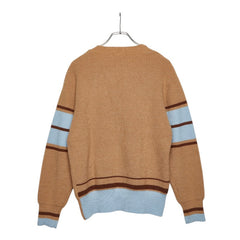 Ami Paris アミ パリス Vネック リブ ニットセーター サイズ M ベージュ ブルー コットン ウール レディース 【中古】