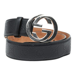グッチ グッチシマ インターロッキングG ベルト サイズ:85/34 411924 ブラック レザー レディース GUCCI 【中古】