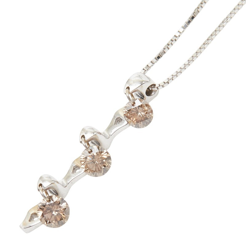 K18WG ホワイトゴールド K14WG ホワイトゴールド ダイヤ0.50ct イエローダイヤ ブラウンダイヤ ネックレス レディース 【中古】