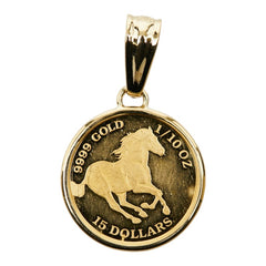 K24IG インゴット K18YG イエローゴールド ツバルホース 2022年 1/10oz エリザベス2世 15ドル金貨 ペンダントトップ ネックレス レディース 【中古】