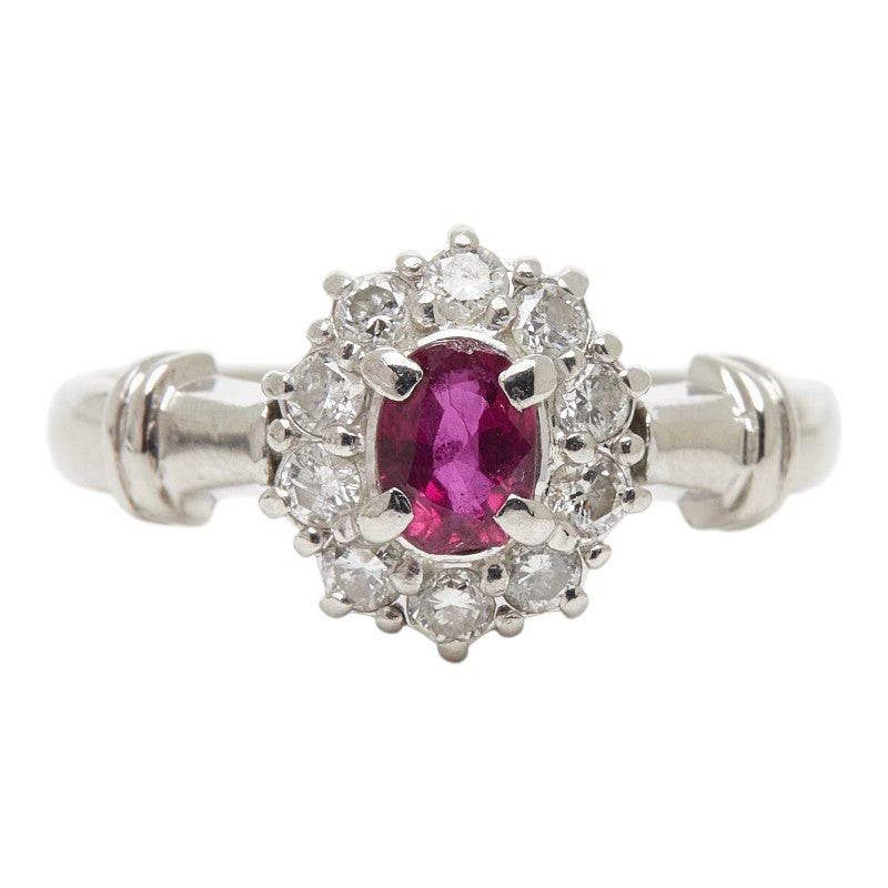 Pt900 プラチナ ルビー0.50ct ダイヤ0.32ct フラワーモチーフ リング 指輪 レディース 12号 【中古】