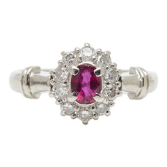 Pt900 プラチナ ルビー0.50ct ダイヤ0.32ct フラワーモチーフ リング 指輪 レディース 12号 【中古】
