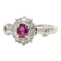 Pt900 プラチナ ルビー0.50ct ダイヤ0.32ct フラワーモチーフ リング 指輪 レディース 12号 【中古】